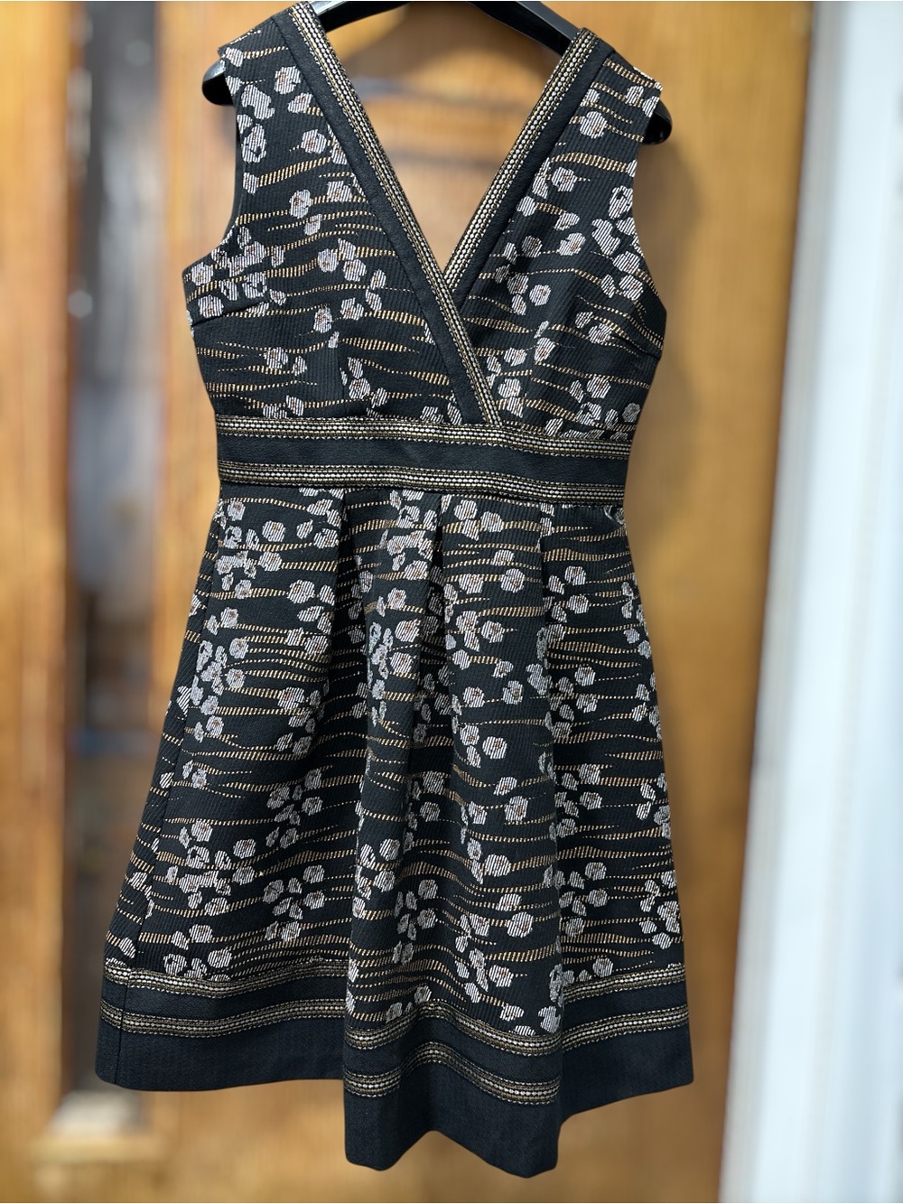Maison 123 Paris Made in France Floral Metallic V-Neck Fit & Flare Dress 42 12